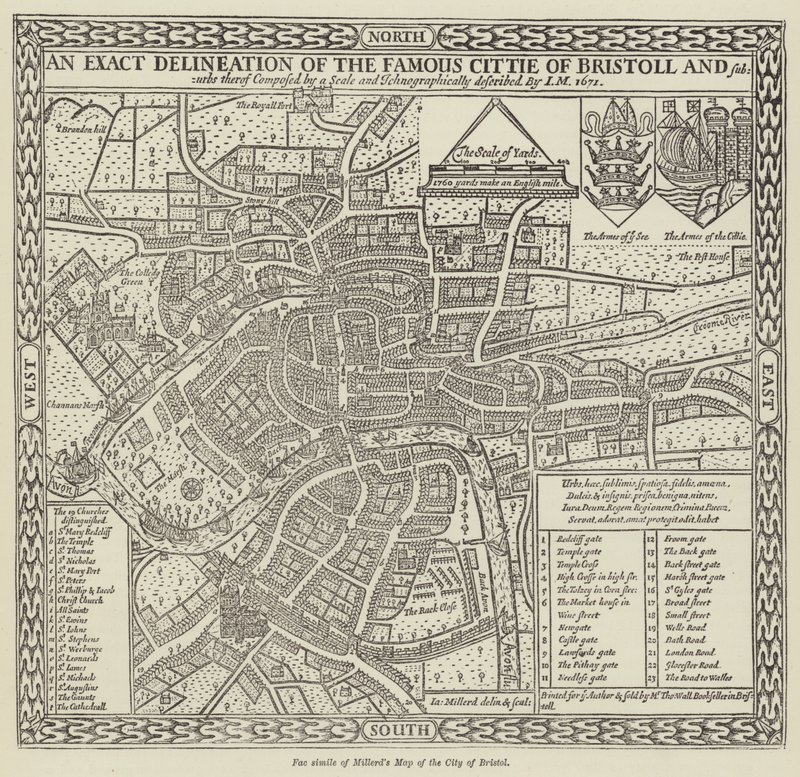 Facsimile della mappa di Millerd della città di Bristol da English School