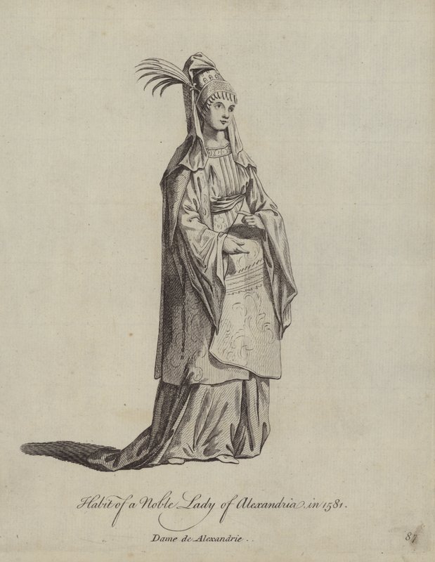 Abito di una nobile signora di Alessandria nel 1581 da English School