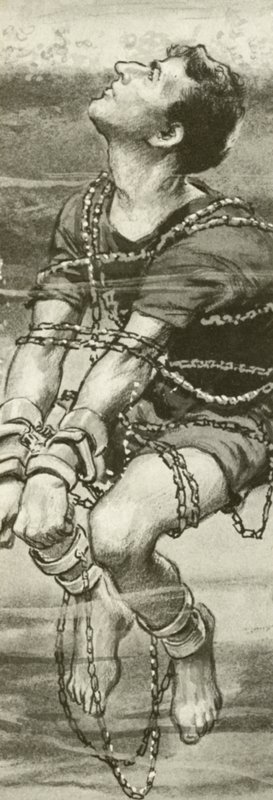 Harry Houdini, ammanettato e incatenato, sott