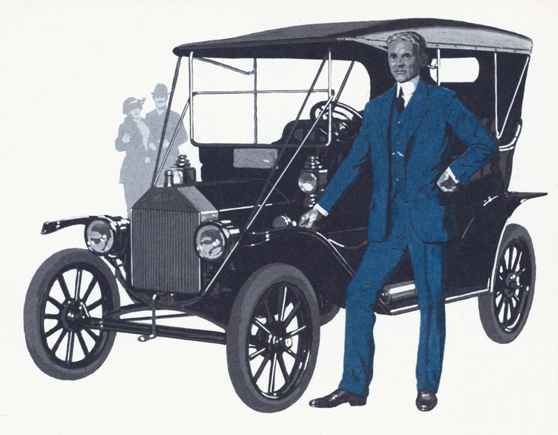 Henry Ford con il famoso Modello T che ha reso famoso il nome Ford da English School