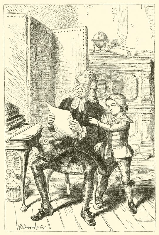 Joshua Reynolds, da ragazzo, che mostra il disegno della scuola di suo padre da English School