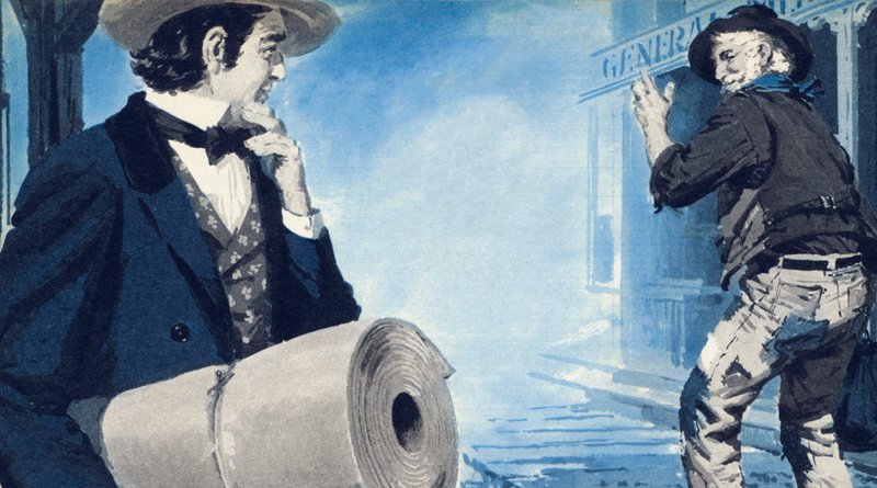 Levi Strauss, con il suo rotolo di tela, arriva a San Francisco da English School