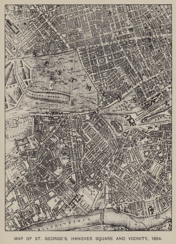 Mappa di St Georges, Hanover Square e Dintorni, 1854 da English School