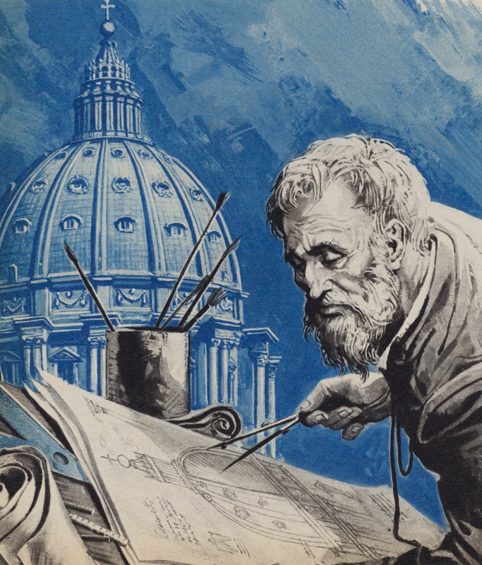 Michelangelo, con il suo progetto per la cupola di San Pietro a Roma da English School