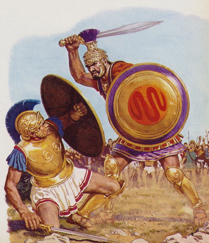 Paride (a sinistra) e Menelao in combattimento da English School