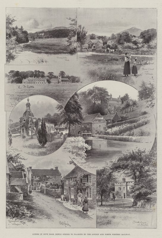 Scene a Dove Dale, recentemente aperte ai turisti dalla London and North Western Railway da English School