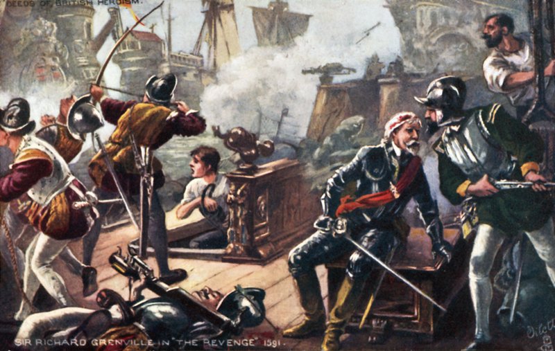 Sir Richard Grenville sulla Revenge, Battaglia di Flores, Azzorre da English School