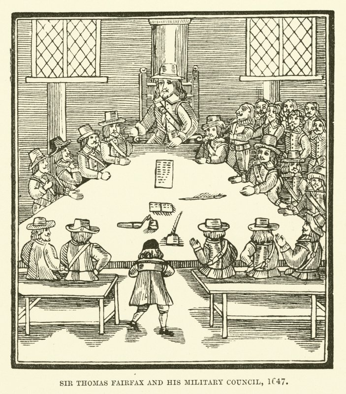 Sir Thomas Fairfax e il suo consiglio militare, 1647 da English School