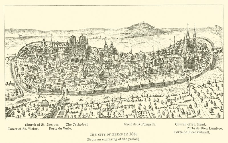 La città di Reims nel 1635 (da un