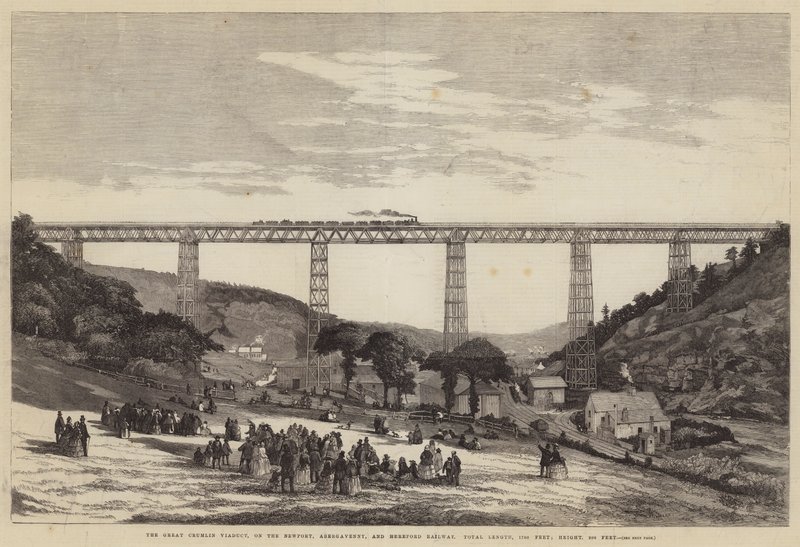 Il Grande Viadotto di Crumlin, sulla ferrovia Newport, Abergavenny e Hereford, Lunghezza totale, 1700 piedi; Altezza, 200 piedi da English School