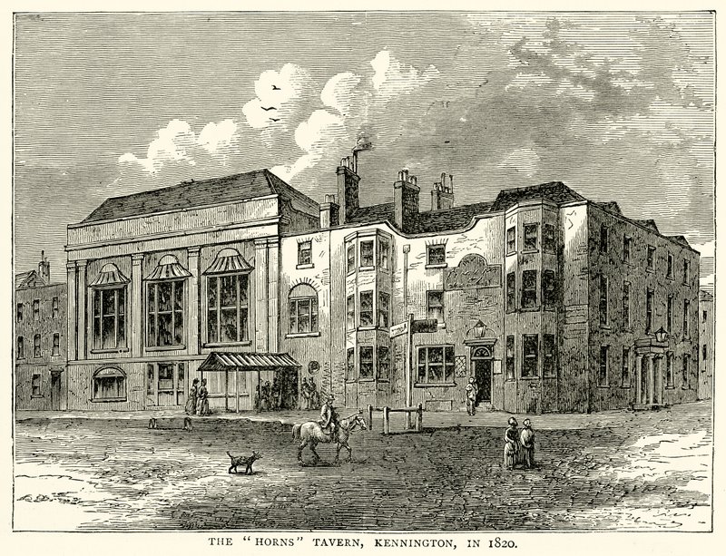 La Taverna delle Corna, Kennington, nel 1820 da English School