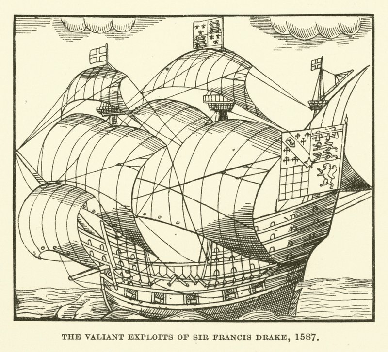 Le valorose imprese di Sir Francis Drake, 1587 da English School