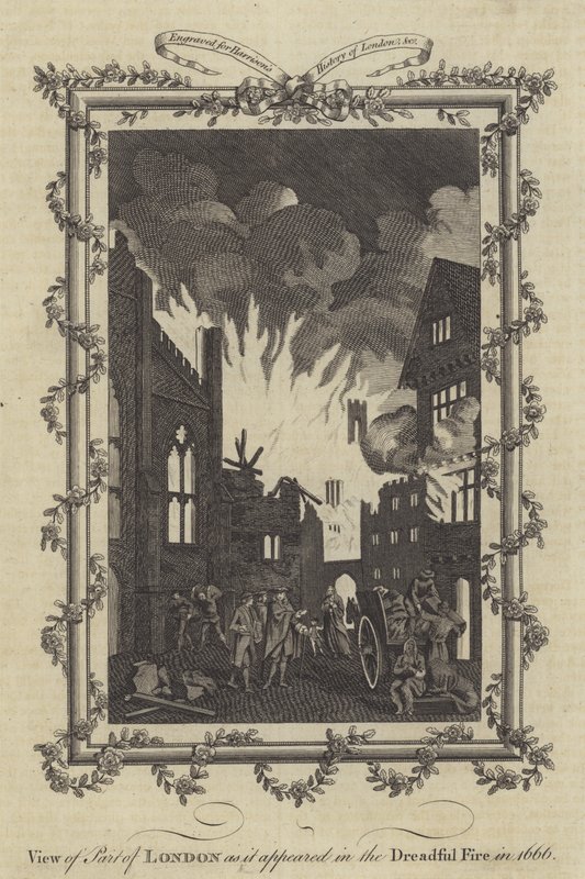 Veduta di una parte di Londra come appariva nel terribile incendio del 1666 da English School
