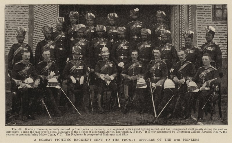 Un reggimento combattente di Bombay inviato al fronte, ufficiali dei 28th Pioneers da English Photographer