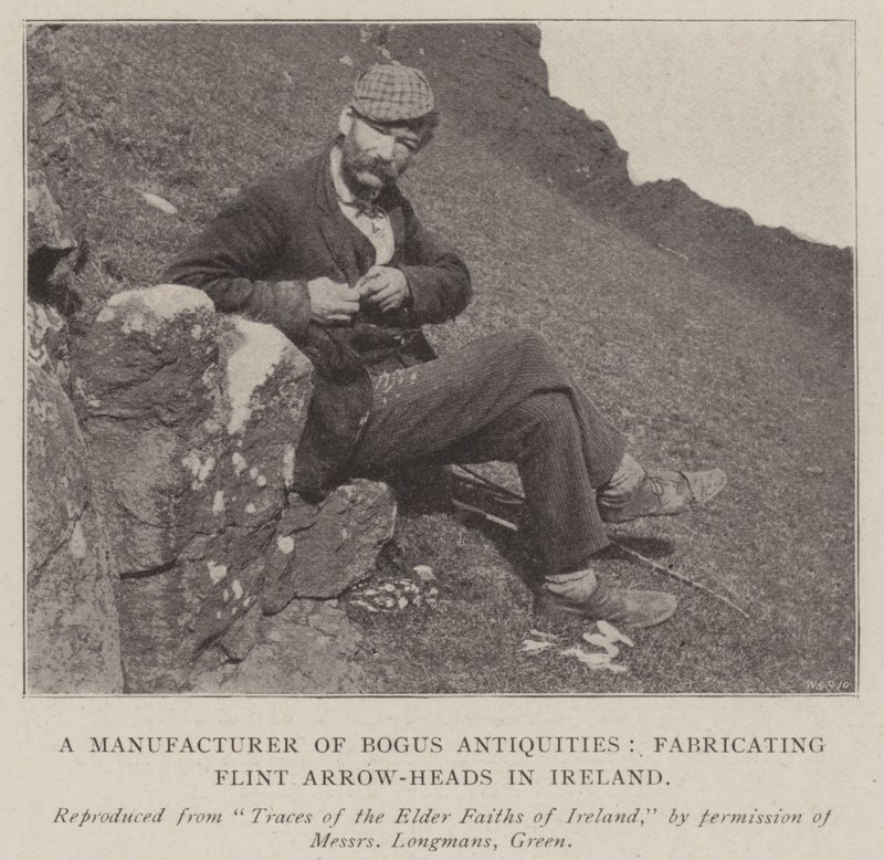Un Produttore di Falsi Antichità, Fabbricando Punte di Freccia in Selce in Irlanda da English Photographer