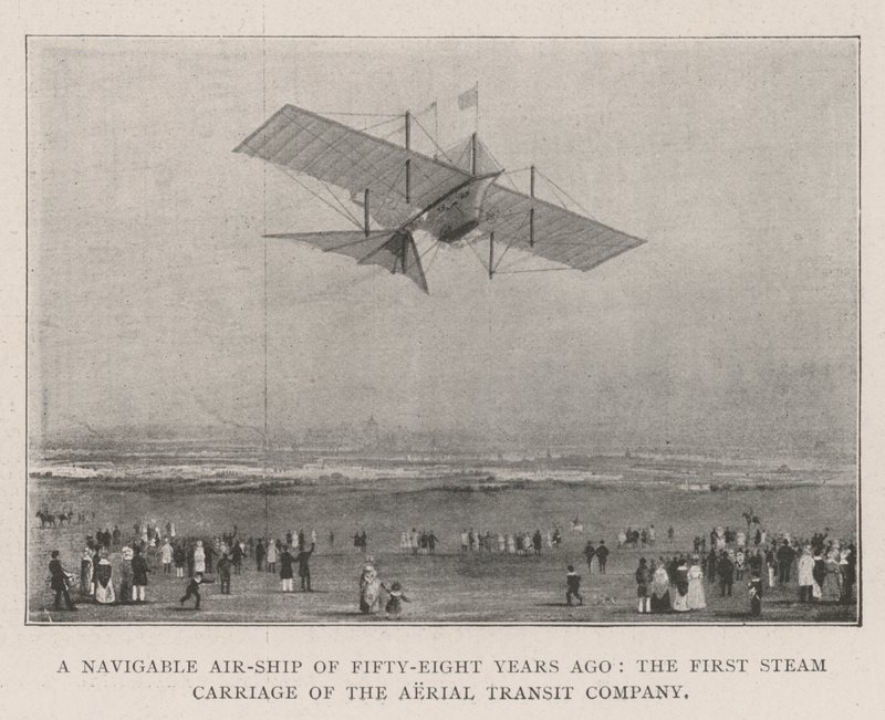Un dirigibile navigabile di cinquantotto anni fa, la prima carrozza a vapore della Aerial Transit Company da English Photographer