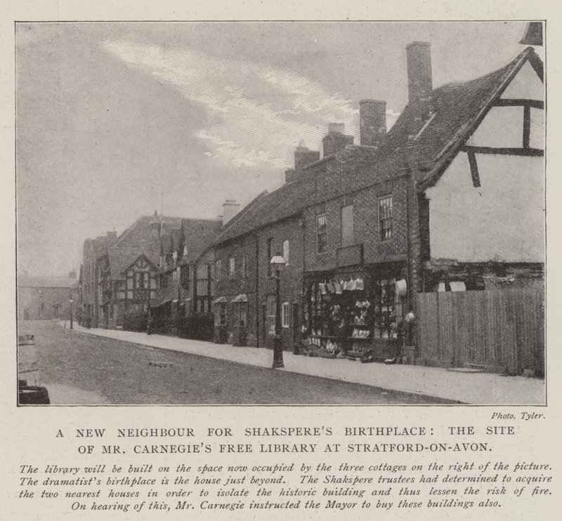 Un nuovo vicino per il luogo di nascita di Shakespeare, il sito della biblioteca gratuita di Mr Carnegie a Stratford-on-Avon da English Photographer