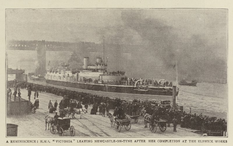 Un Ricordo, HMS Victoria che Lascia Newcastle-on-Tyne dopo il Completamento ai Cantieri Elswick da English Photographer