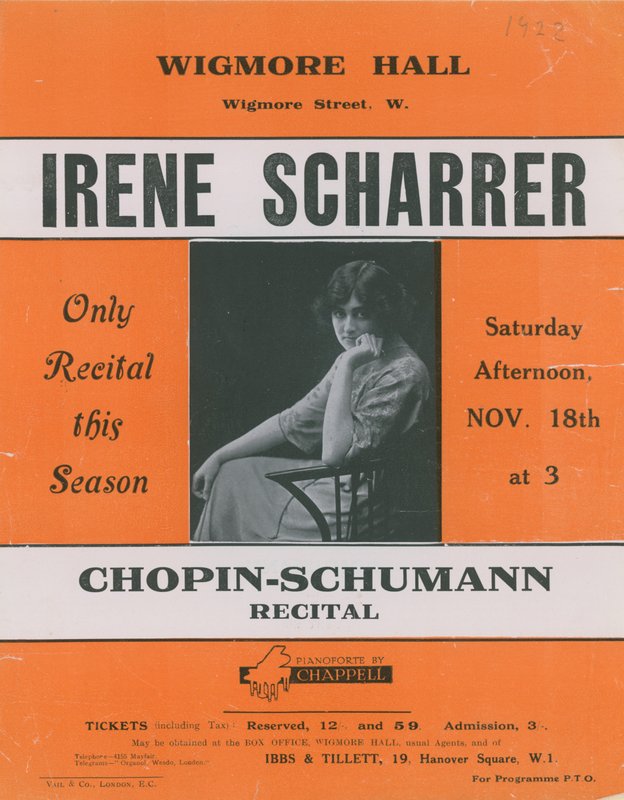 Pubblicità per un recital di Chopin-Schumann con Irene Scharrer da English Photographer