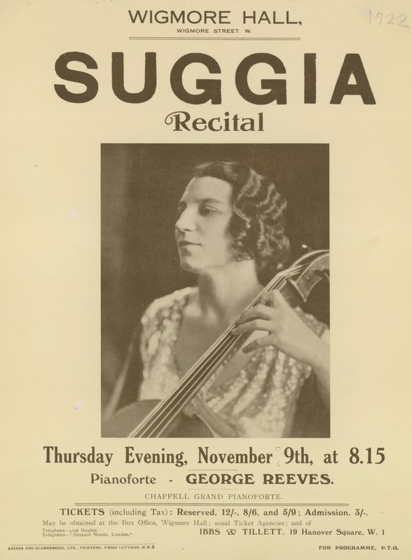 Pubblicità per un recital di Suggia alla Wigmore Hall da English Photographer
