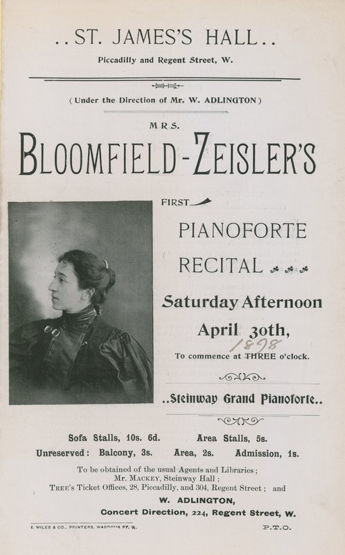 Pubblicità per un concerto di Fannie Bloomfield-Zeisler da English Photographer
