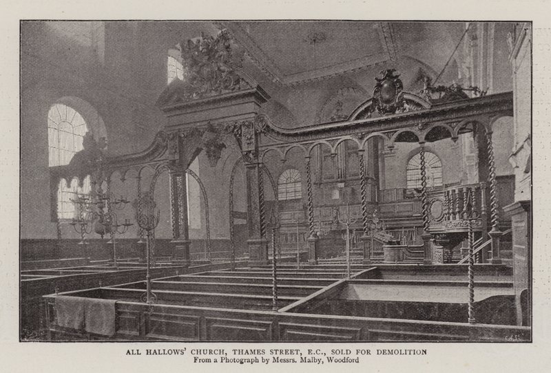 Chiesa di All Hallows, Thames Street, EC, venduta per demolizione da English Photographer