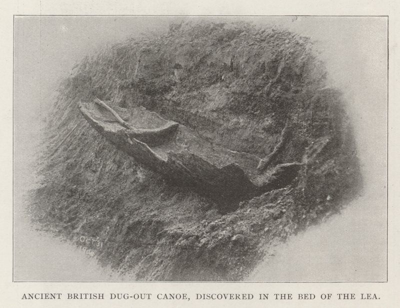 Antica canoa britannica scavata, scoperta nel letto del Lea da English Photographer