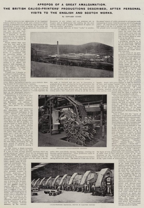 A proposito di una grande fusione, le produzioni dei calicò britannici descritte, dopo visite personali alle opere inglesi e scozzesi da English Photographer