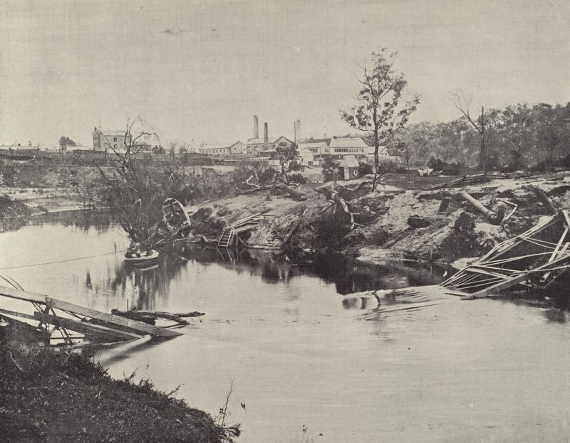Ponte di Burnley, sul fiume Yarra, dopo le inondazioni di luglio 1891 da English Photographer