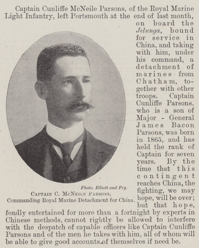 Capitano C McNeile Parsons, comandante del distaccamento dei Royal Marines per la Cina da English Photographer