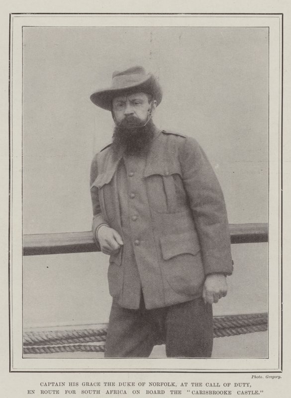 Capitano Sua Grazia il Duca di Norfolk, al richiamo del dovere, in rotta verso il Sudafrica a bordo della Carisbrooke Castle da English Photographer