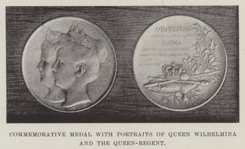 Medaglia commemorativa con ritratti della regina Guglielmina e della regina reggente da English Photographer