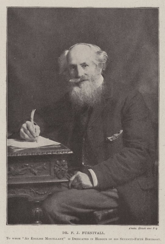 Dr F J Furnivall, a cui è dedicato An English Miscellany in onore del suo settantacinquesimo compleanno da English Photographer