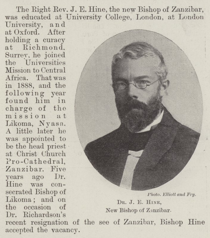 Dr J E Hine, nuovo vescovo di Zanzibar da English Photographer