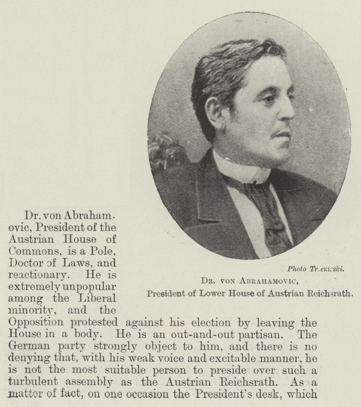 Dottor von Abrahamovic, Presidente della Camera Bassa del Reichsrath Austriaco da English Photographer