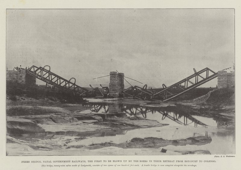 Ponte Frere, Ferrovie del Governo del Natal, il primo a essere fatto saltare dai Boeri nella loro ritirata da Estcourt a Colenso da English Photographer