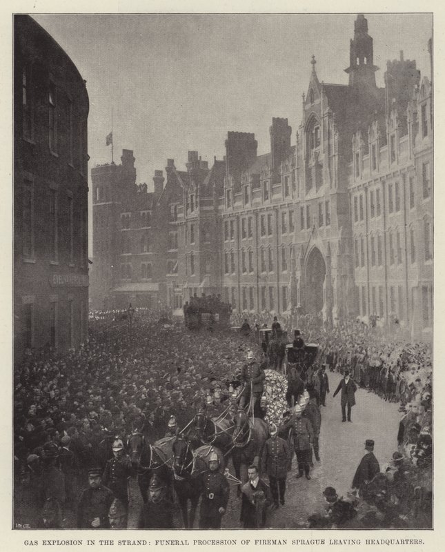 Esplosione di Gas nello Strand, Processione Funebre del Pompiere Sprague che Lascia il Quartier Generale da English Photographer