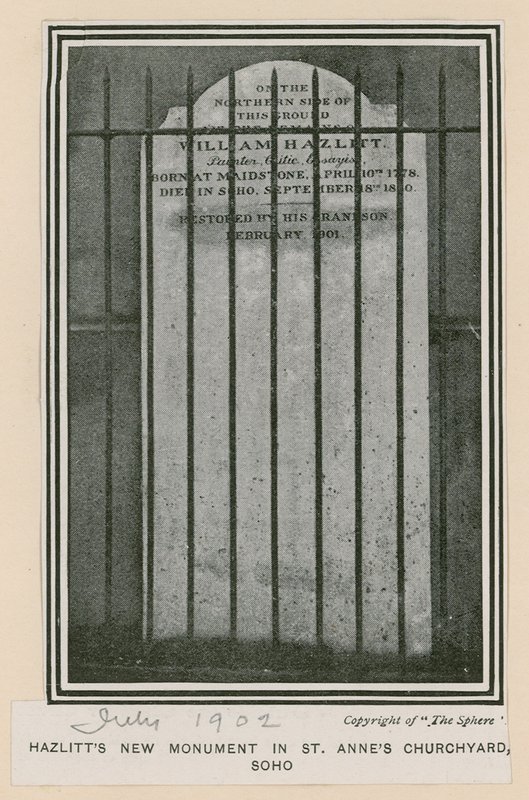 Il nuovo monumento di Hazlitt nel cimitero della chiesa di St Anne, Soho da English Photographer