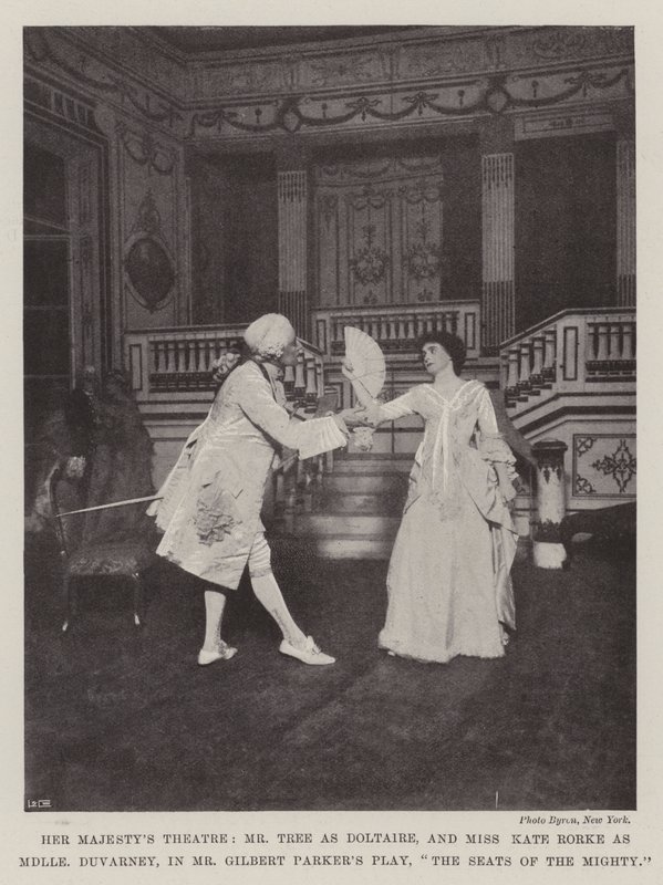Teatro di Sua Maestà, Mr Tree come Doltaire e Miss Kate Rorke come Mademoiselle Duvarney, nella commedia di Mr Gilbert Parker, The Seats of the Mighty da English Photographer