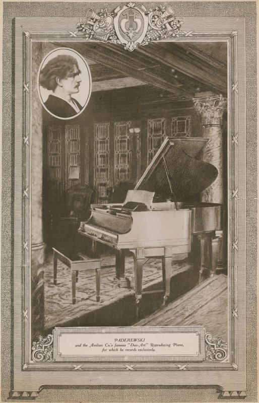 Ignacy Jan Paderewski e il famoso pianoforte Duo-Art della Aeolian Company da English Photographer