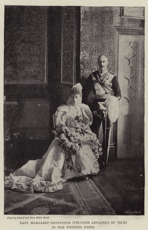Lady Margaret Grosvenor (principessa Adolphus di Teck) nel suo abito da sposa da English Photographer