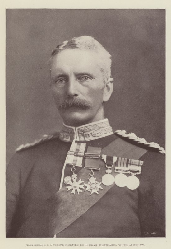 Maggior Generale E R P Woodgate, comandante della 9ª Brigata in Sudafrica, ferito a Spion Kop da English Photographer