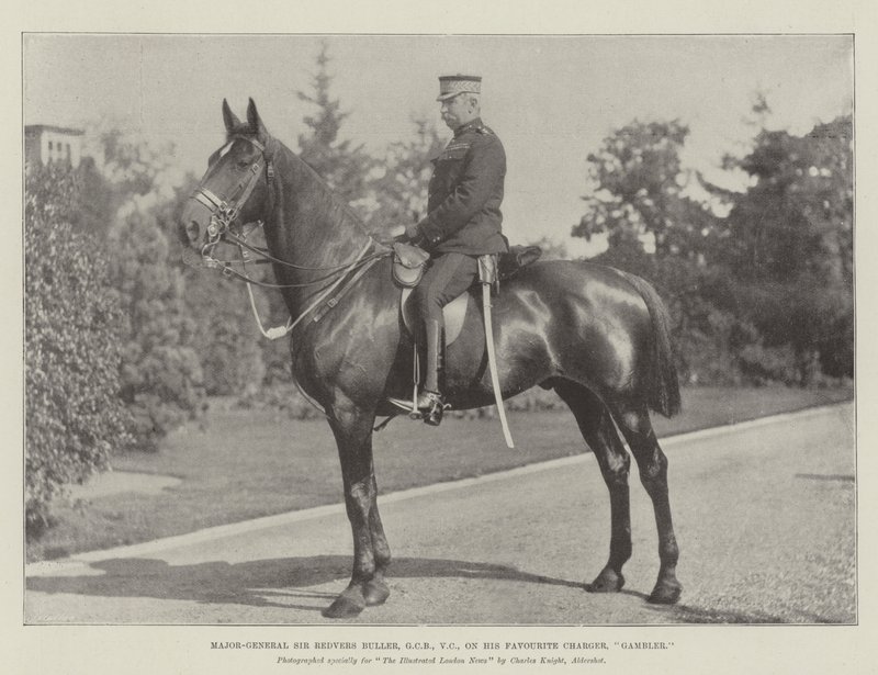 Il maggiore generale Sir Redvers Buller, GCB, VC, sul suo cavallo preferito, Gambler da English Photographer