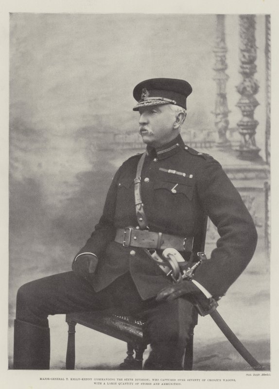 Il Maggior Generale T Kelly-Kenny (comandante della Sesta Divisione), che ha catturato oltre settanta carri di Cronje, con una grande quantità di rifornimenti e munizioni da English Photographer