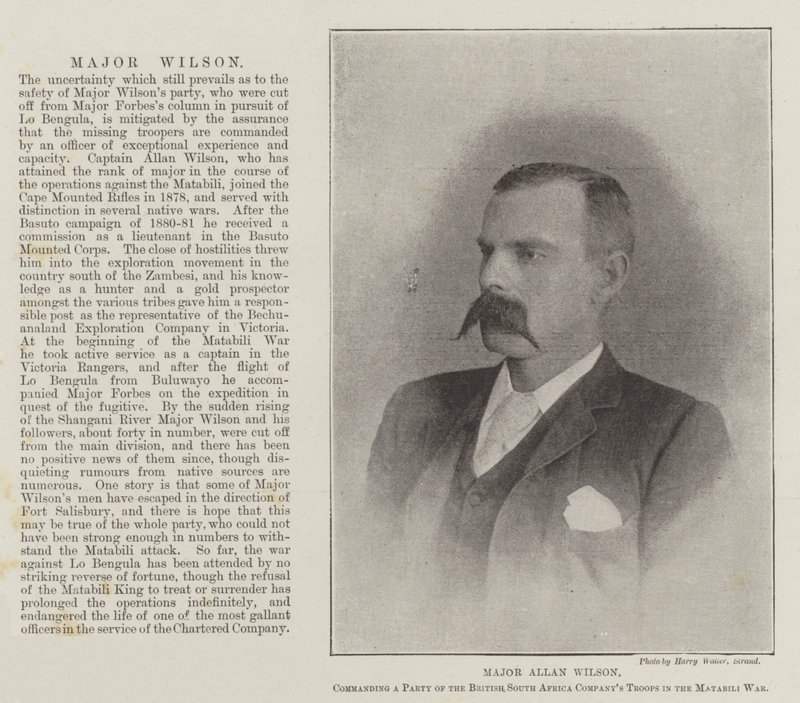 Il maggiore Allan Wilson, comandante di una squadra delle truppe della British South Africa Company nella guerra di Matabili da English Photographer
