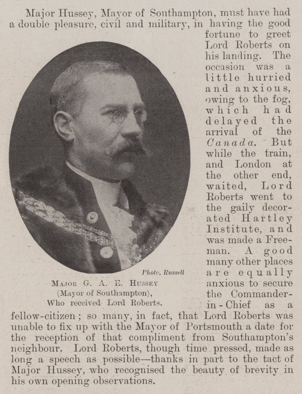 Maggiore G A E Hussey (Sindaco di Southampton), che ha ricevuto Lord Roberts da English Photographer