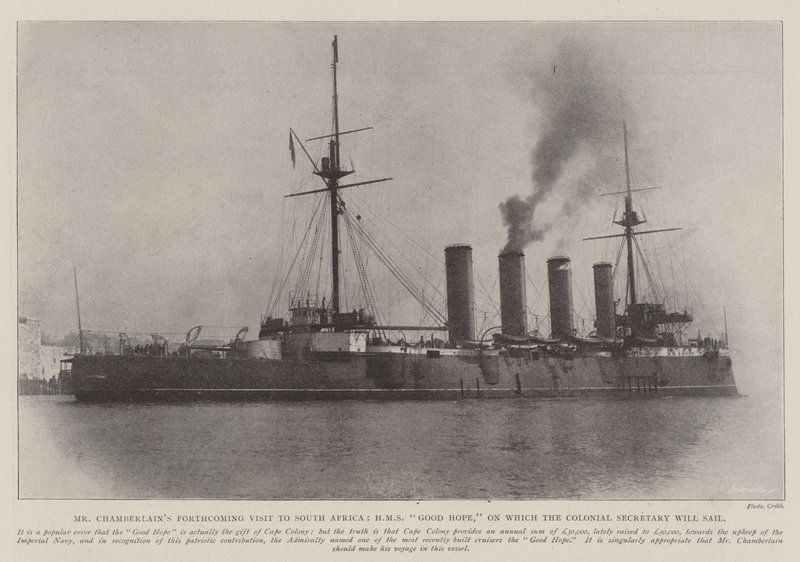 La prossima visita del signor Chamberlain in Sudafrica, HMS Good Hope, su cui salperà il segretario coloniale da English Photographer