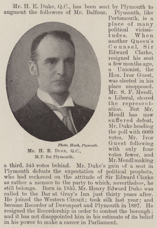 Il signor H E Duke, QC, MP per Plymouth da English Photographer