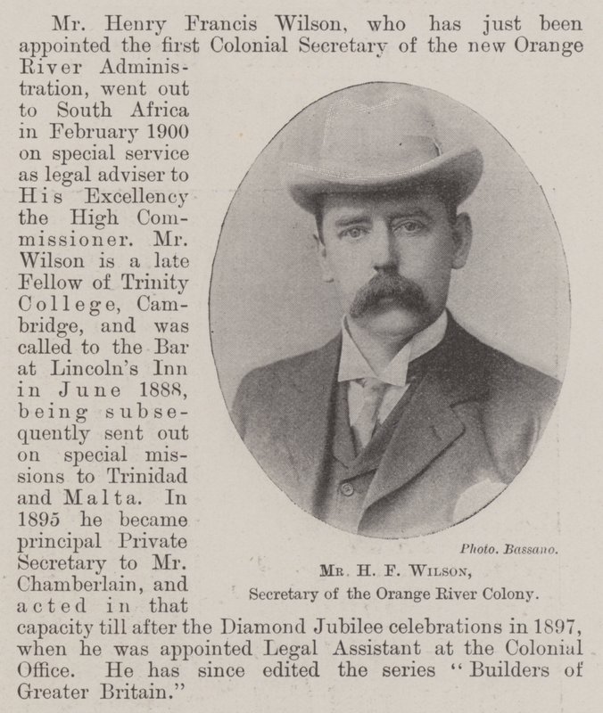 Signor H F Wilson, segretario della Colonia del Fiume Orange da English Photographer