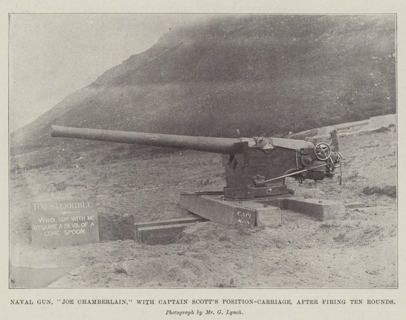 Cannone navale, Joe Chamberlain, con il carro di posizione del Capitano Scott, dopo aver sparato dieci colpi da English Photographer